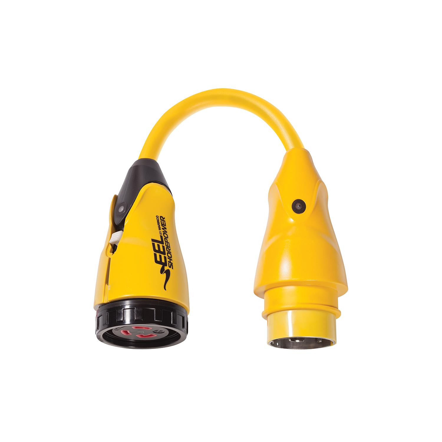 Marinco P504-30 EEL Pigtail Adapter Dock Side Male 50A 125/250V Locking to Boat Side Female 30A 125V Locking With Sealing Collar System