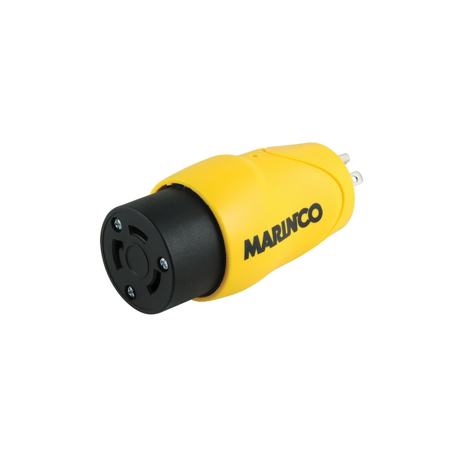 Marinco S15-30 (Old 83A) Straight Adapter Dock Side Male 15A/125V Straight Blade to Boat Side Female 30A/125V Locking