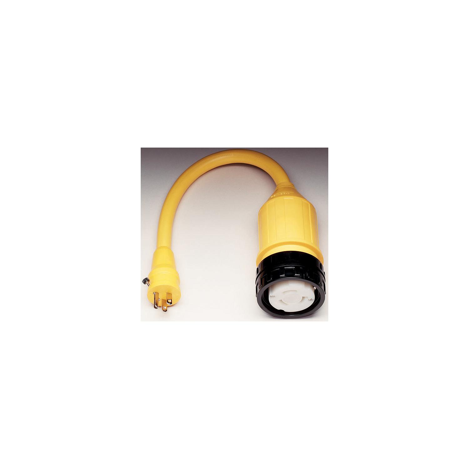 Marinco Standard Pigtail Adapter Dock Side Male 15A 125V Straight Blade With Locking Screw to Boat Side Female 50A 125V Locking With Sealing Collar System